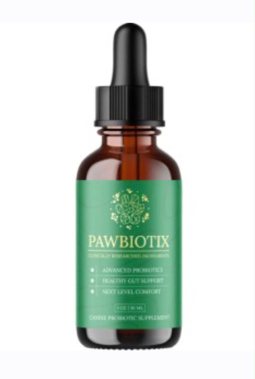 PawBiotix liquid probiotic supplement bottle for dogs